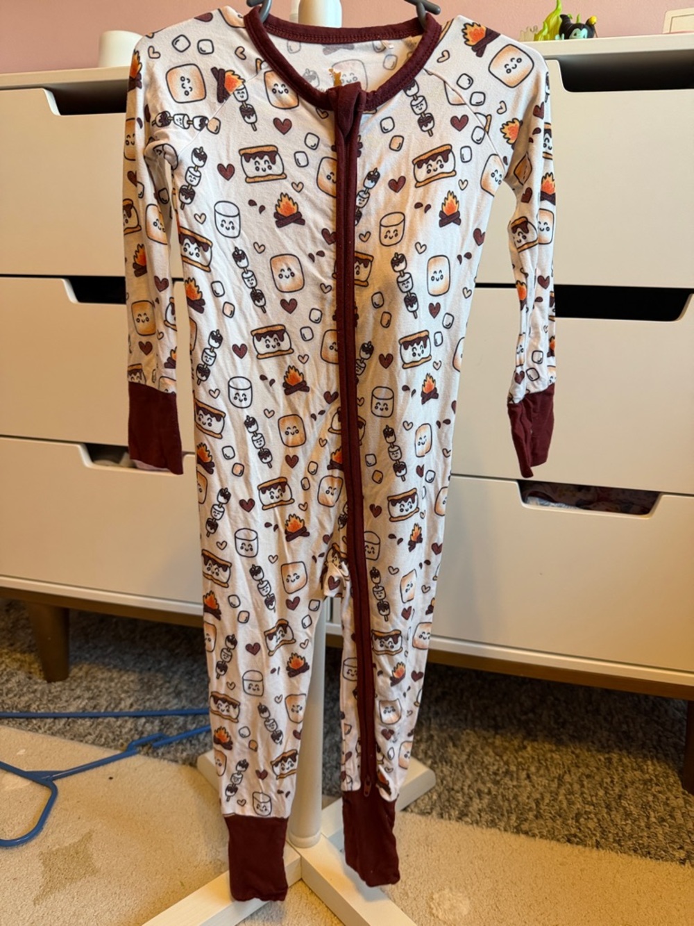 Kids Marshmallow & S'mores One-Piece Footie Pajamas - Cream/Brown
